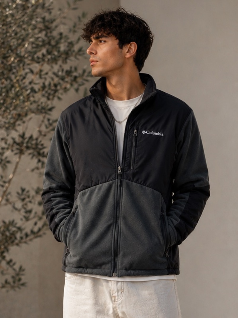 Columbia Men's Black & Gray Fleece Outdoor Jacket Full Zip Multiple Pockets